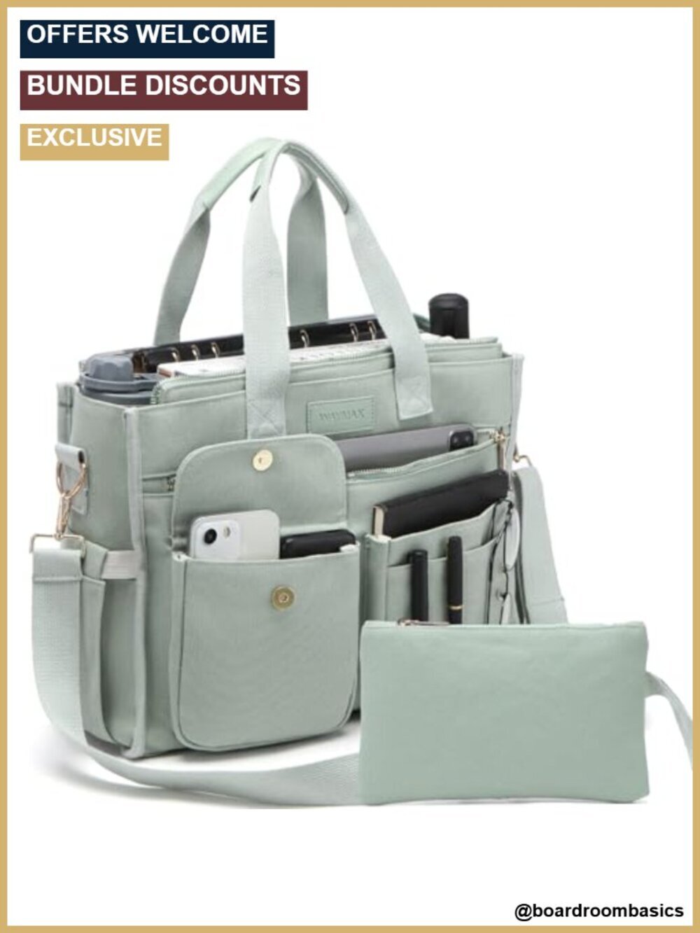 Large Canvas Tote Bag Set with 14 Pockets, Laptop Crossbody Shoulder Bag for